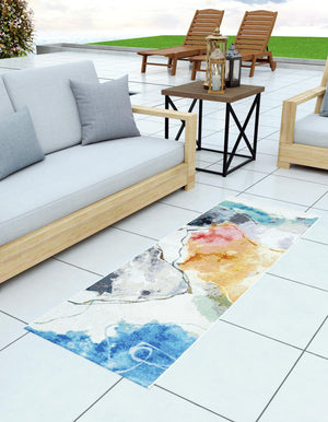 Multicolor 2' x 6' 1 Outdoor Modern Runner Area Rug Weather Resistant for Patio, Deck, Terrace, Balcony, Porch 100% Polypropylene Modern Outside Carpet for Sale at Rug Engine