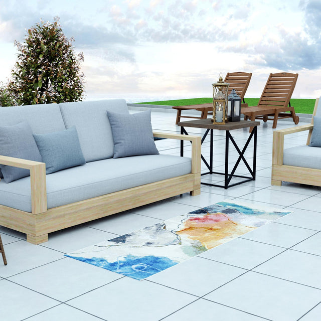 Multicolor 2' 7 x 10' Outdoor Modern Runner Area Rug Weather Resistant for Patio, Deck, Terrace, Balcony, Porch 100% Polypropylene Modern Outside Carpet for Sale at Rug Engine