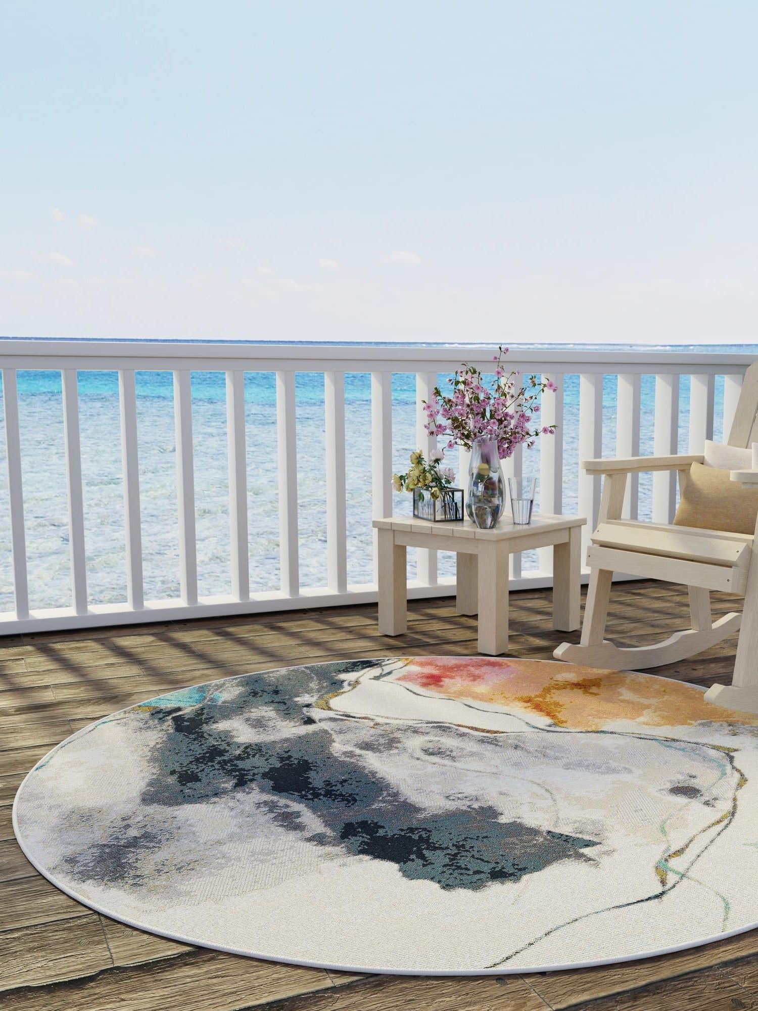 Multicolor 3' 3 x 3' 3 Outdoor Modern Round Area Rug Weather Resistant for Patio, Deck, Terrace, Balcony, Porch 100% Polypropylene Modern Outside Carpet for Sale at Rug Engine