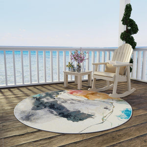 Multicolor 6' 1 x 6' 1 Outdoor Modern Round Area Rug Weather Resistant for Patio, Deck, Terrace, Balcony, Porch 100% Polypropylene Modern Outside Carpet for Sale at Rug Engine
