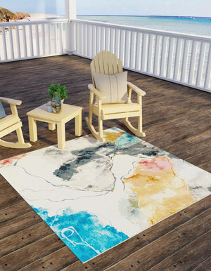Multicolor 10' x 10' Outdoor Modern Square Area Rug Weather Resistant for Patio, Deck, Terrace, Balcony, Porch 100% Polypropylene Modern Outside Carpet for Sale at Rug Engine