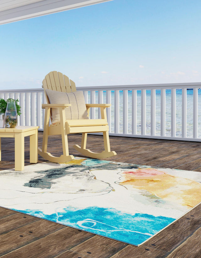 Multicolor 10' x 10' Outdoor Modern Square Area Rug Weather Resistant for Patio, Deck, Terrace, Balcony, Porch 100% Polypropylene Modern Outside Carpet for Sale at Rug Engine