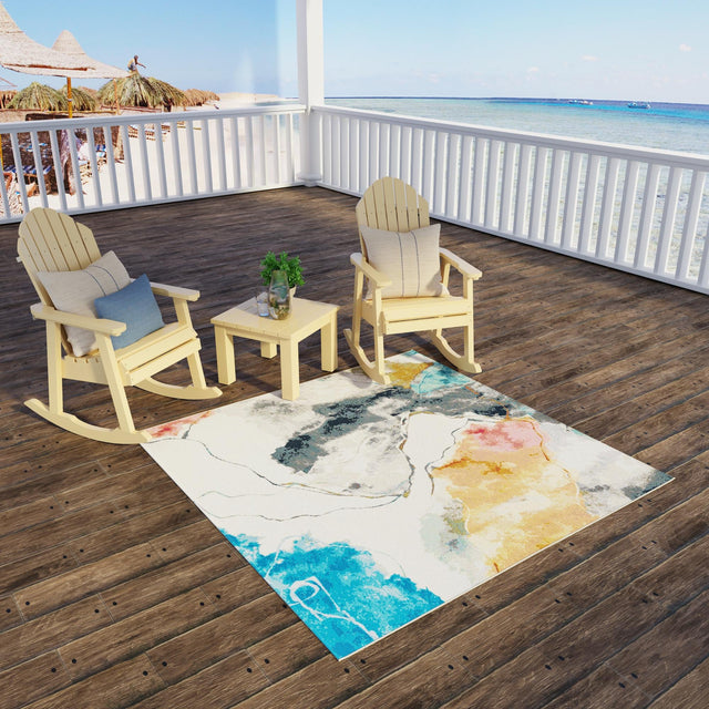 Multicolor 10' x 10' Outdoor Modern Square Area Rug Weather Resistant for Patio, Deck, Terrace, Balcony, Porch 100% Polypropylene Modern Outside Carpet for Sale at Rug Engine