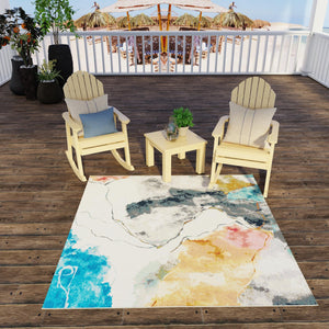 Multicolor 10' x 10' Outdoor Modern Square Area Rug Weather Resistant for Patio, Deck, Terrace, Balcony, Porch 100% Polypropylene Modern Outside Carpet for Sale at Rug Engine