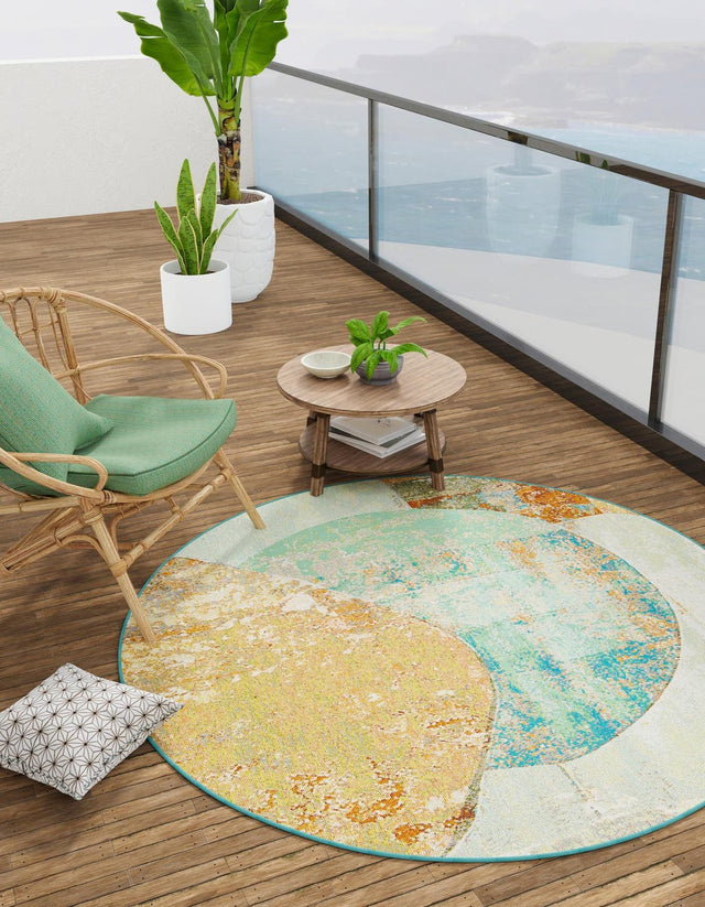 Multicolor 10' x 10' Outdoor Modern Round Area Rug Weather Resistant for Patio, Deck, Terrace, Balcony, Porch 100% Polypropylene Modern Outside Carpet for Sale at Rug Engine