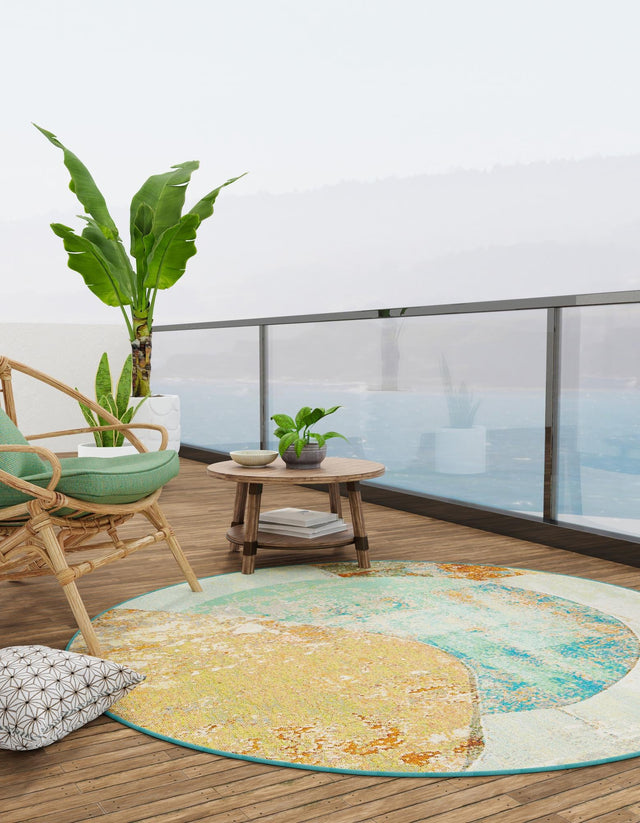 Multicolor 5' 3 x 5' 3 Outdoor Modern Round Area Rug Weather Resistant for Patio, Deck, Terrace, Balcony, Porch 100% Polypropylene Modern Outside Carpet for Sale at Rug Engine