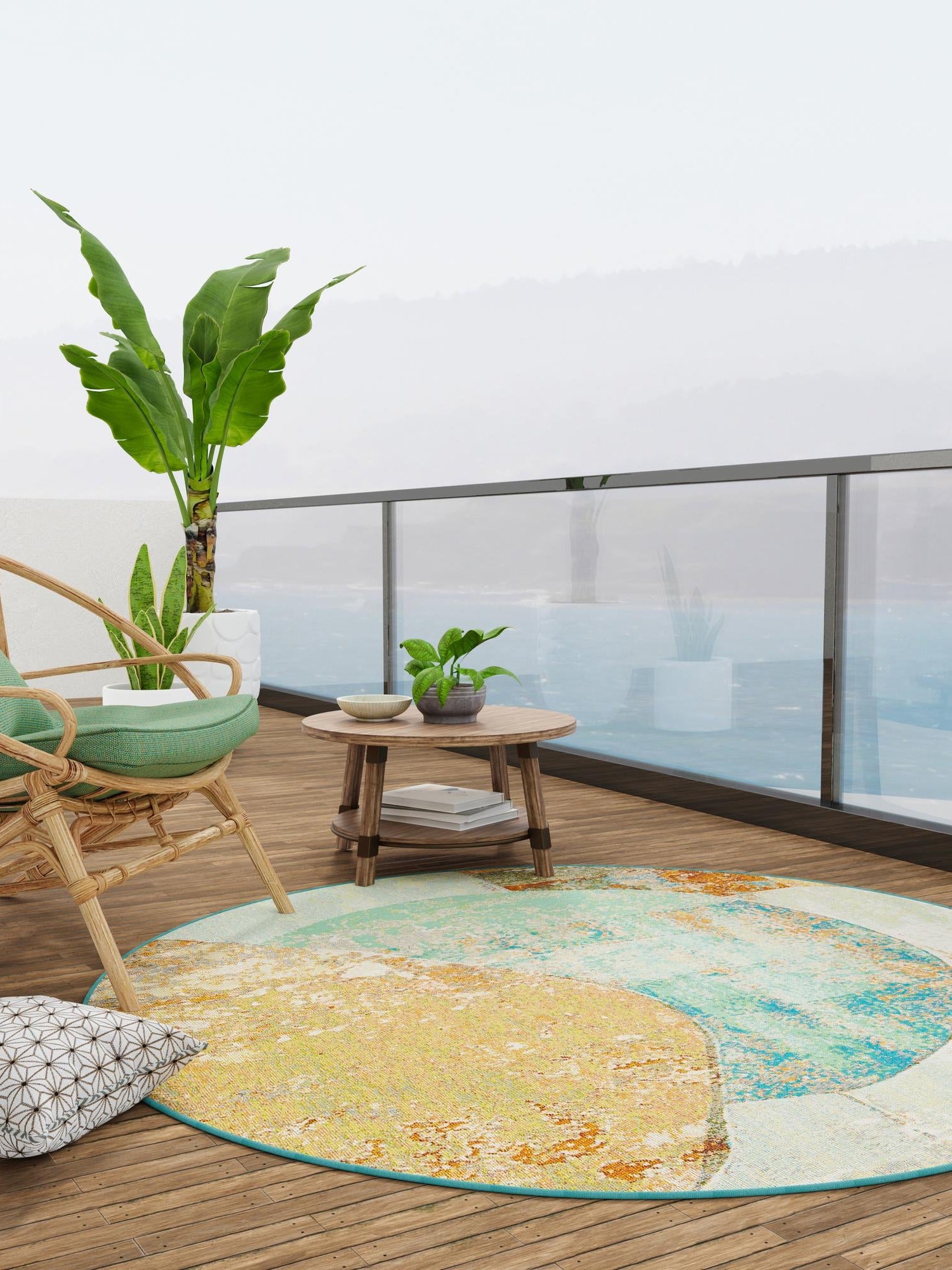 Multicolor 4' 1 x 4' 1 Outdoor Modern Round Area Rug Weather Resistant for Patio, Deck, Terrace, Balcony, Porch 100% Polypropylene Modern Outside Carpet for Sale at Rug Engine