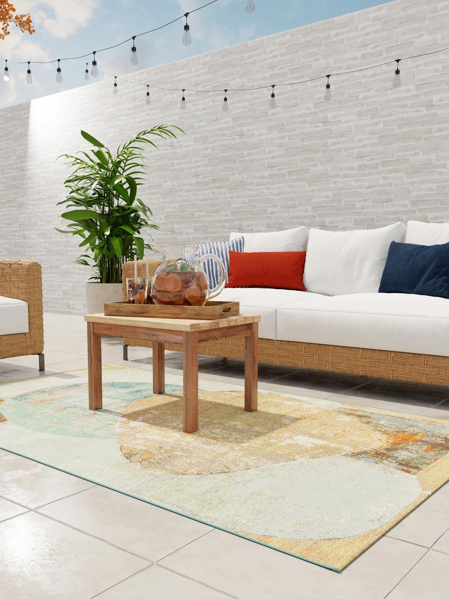 Multicolor 9' x 12' Outdoor Modern Rectangle Area Rug Weather Resistant for Patio, Deck, Terrace, Balcony, Porch 100% Polypropylene Modern Outside Carpet for Sale at Rug Engine