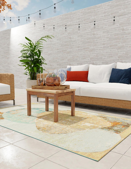 Multicolor 9' x 12' Outdoor Modern Rectangle Area Rug Weather Resistant for Patio, Deck, Terrace, Balcony, Porch 100% Polypropylene Modern Outside Carpet for Sale at Rug Engine