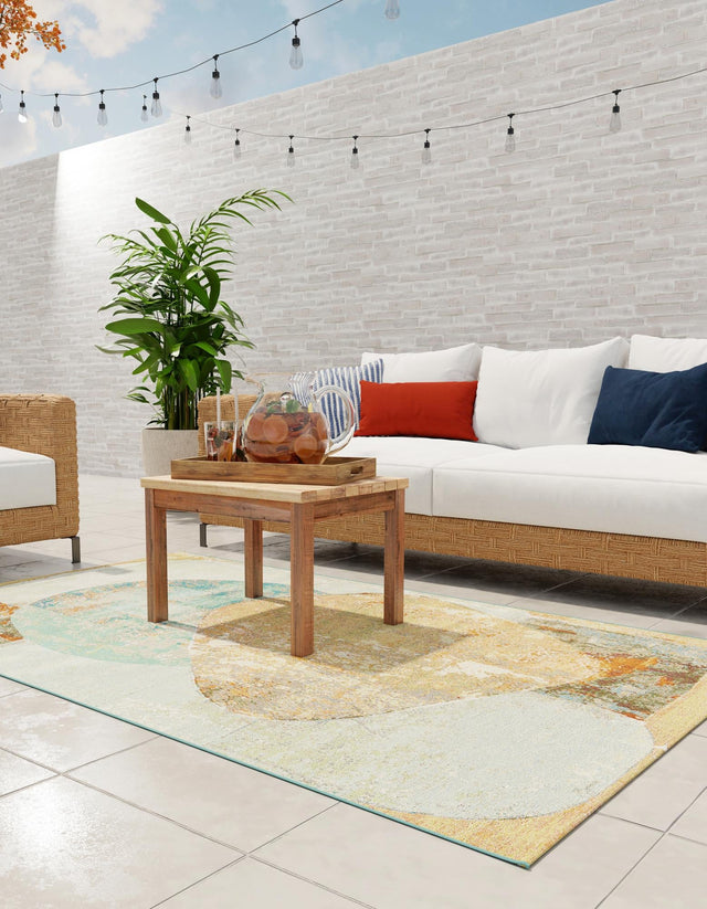 Multicolor 9' x 12' Outdoor Modern Rectangle Area Rug Weather Resistant for Patio, Deck, Terrace, Balcony, Porch 100% Polypropylene Modern Outside Carpet for Sale at Rug Engine