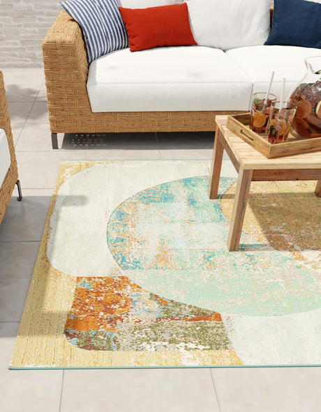 Multicolor 9' x 12' Outdoor Modern Rectangle Area Rug Weather Resistant for Patio, Deck, Terrace, Balcony, Porch 100% Polypropylene Modern Outside Carpet for Sale at Rug Engine
