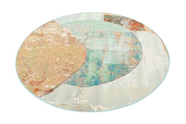 Multicolor 6' 1 x 6' 1 Outdoor Modern Round Area Rug Weather Resistant for Patio, Deck, Terrace, Balcony, Porch 100% Polypropylene Modern Outside Carpet for Sale at Rug Engine