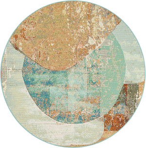 Multicolor 6' 1 x 6' 1 Outdoor Modern Round Area Rug Weather Resistant for Patio, Deck, Terrace, Balcony, Porch 100% Polypropylene Modern Outside Carpet for Sale at Rug Engine