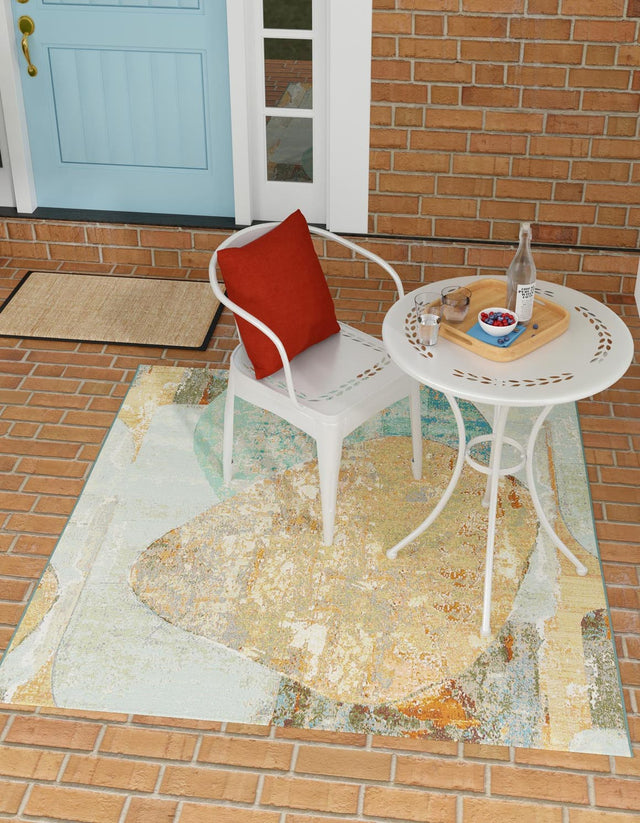 Multicolor 7' 10 x 7' 10 Outdoor Modern Square Area Rug Weather Resistant for Patio, Deck, Terrace, Balcony, Porch 100% Polypropylene Modern Outside Carpet for Sale at Rug Engine