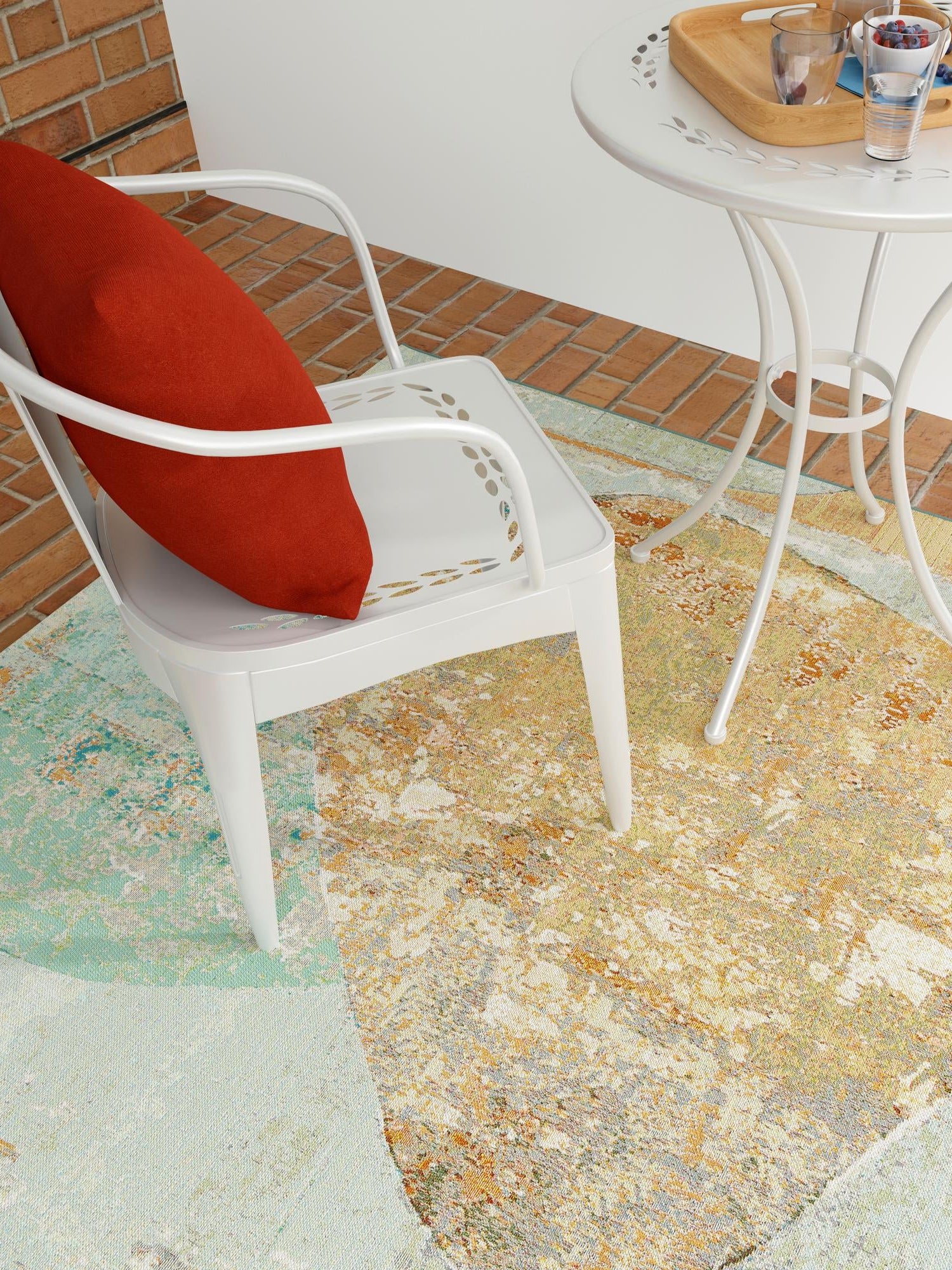Multicolor 7' 10 x 7' 10 Outdoor Modern Square Area Rug Weather Resistant for Patio, Deck, Terrace, Balcony, Porch 100% Polypropylene Modern Outside Carpet for Sale at Rug Engine