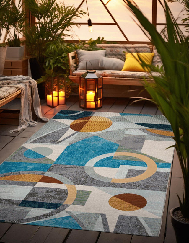 Multicolor 6' 1 x 9' Outdoor Modern Rectangle Area Rug Weather Resistant for Patio, Deck, Terrace, Balcony, Porch 100% Polypropylene Modern Outside Carpet for Sale at Rug Engine