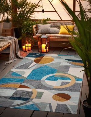 Multicolor 4' 1 x 6' 1 Outdoor Modern Rectangle Area Rug Weather Resistant for Patio, Deck, Terrace, Balcony, Porch 100% Polypropylene Modern Outside Carpet for Sale at Rug Engine
