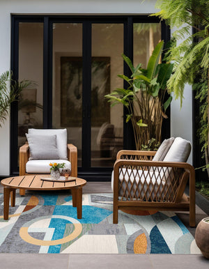 Multicolor 4' 1 x 6' 1 Outdoor Modern Rectangle Area Rug Weather Resistant for Patio, Deck, Terrace, Balcony, Porch 100% Polypropylene Modern Outside Carpet for Sale at Rug Engine