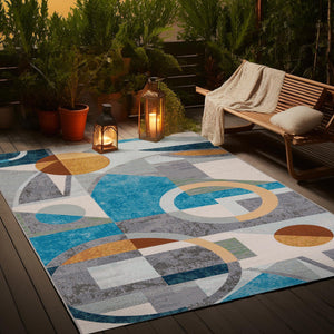 Multicolor 6' 1 x 9' Outdoor Modern Rectangle Area Rug Weather Resistant for Patio, Deck, Terrace, Balcony, Porch 100% Polypropylene Modern Outside Carpet for Sale at Rug Engine