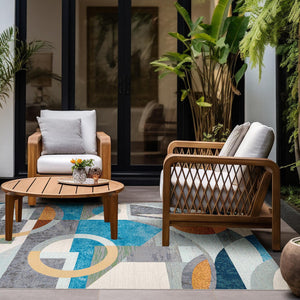 Multicolor 6' 1 x 9' Outdoor Modern Rectangle Area Rug Weather Resistant for Patio, Deck, Terrace, Balcony, Porch 100% Polypropylene Modern Outside Carpet for Sale at Rug Engine