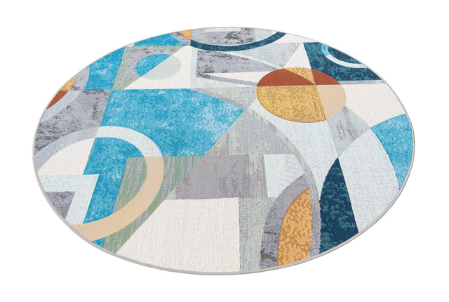 Multicolor 6' 1 x 6' 1 Outdoor Modern Round Area Rug Weather Resistant for Patio, Deck, Terrace, Balcony, Porch 100% Polypropylene Modern Outside Carpet for Sale at Rug Engine