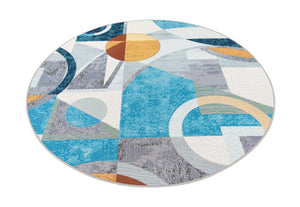 Multicolor 6' 1 x 6' 1 Outdoor Modern Round Area Rug Weather Resistant for Patio, Deck, Terrace, Balcony, Porch 100% Polypropylene Modern Outside Carpet for Sale at Rug Engine