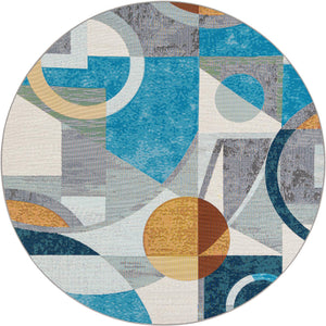 Multicolor 6' 1 x 6' 1 Outdoor Modern Round Area Rug Weather Resistant for Patio, Deck, Terrace, Balcony, Porch 100% Polypropylene Modern Outside Carpet for Sale at Rug Engine