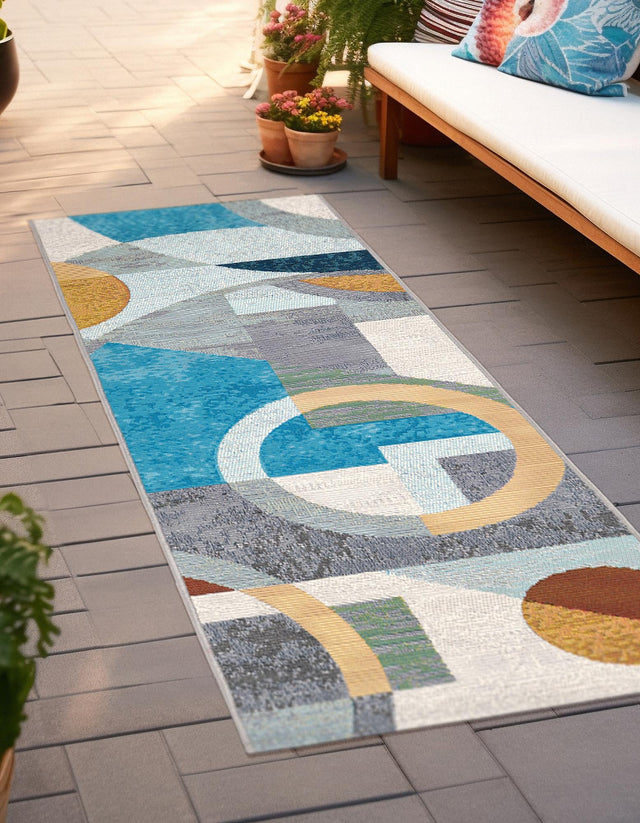 Multicolor 2' 7 x 10' Outdoor Modern Runner Area Rug Weather Resistant for Patio, Deck, Terrace, Balcony, Porch 100% Polypropylene Modern Outside Carpet for Sale at Rug Engine