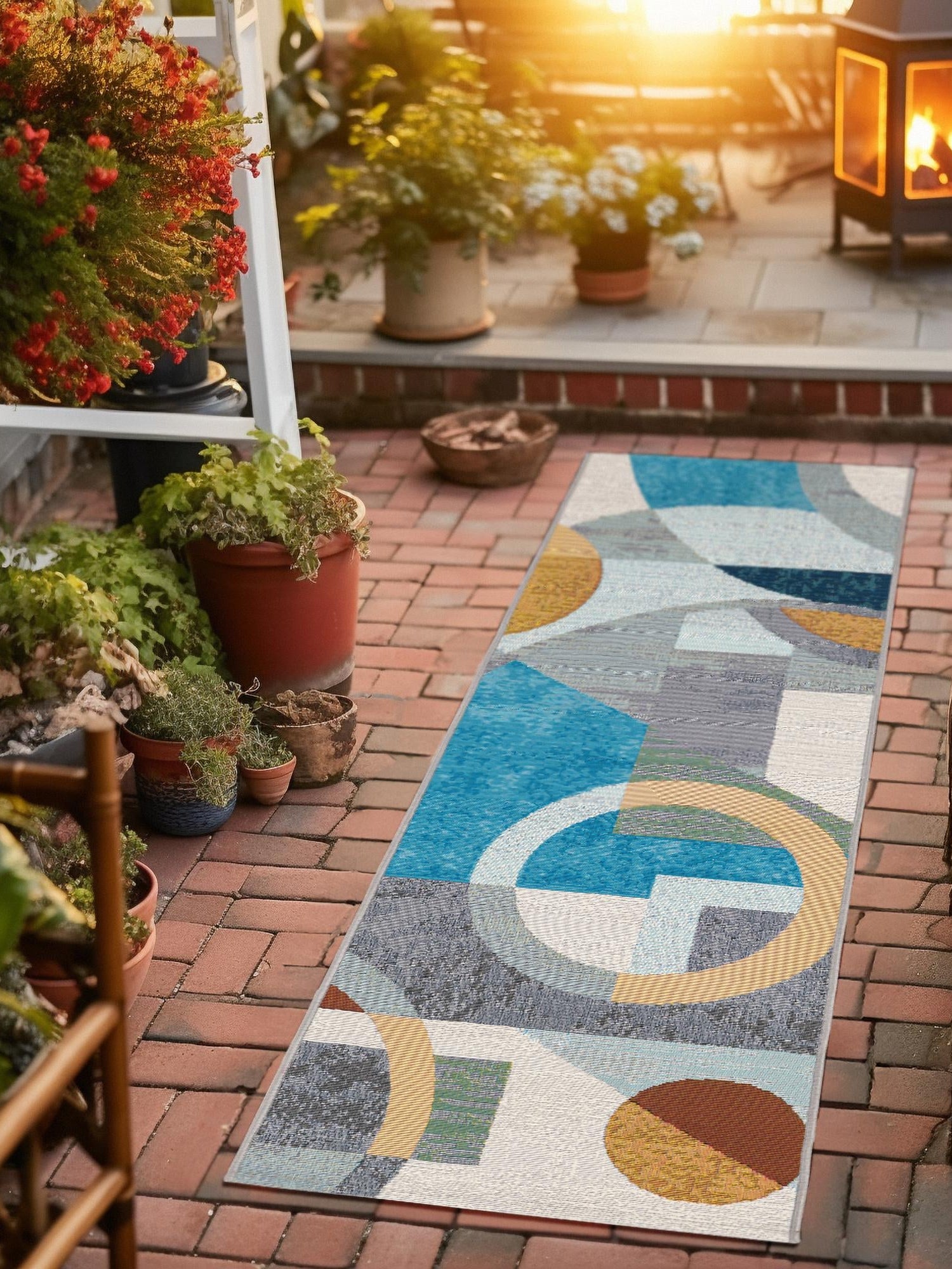 Multicolor 2' 7 x 10' Outdoor Modern Runner Area Rug Weather Resistant for Patio, Deck, Terrace, Balcony, Porch 100% Polypropylene Modern Outside Carpet for Sale at Rug Engine