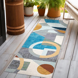 Multicolor 2' x 5' 1 Outdoor Modern Runner Area Rug Weather Resistant for Patio, Deck, Terrace, Balcony, Porch 100% Polypropylene Modern Outside Carpet for Sale at Rug Engine