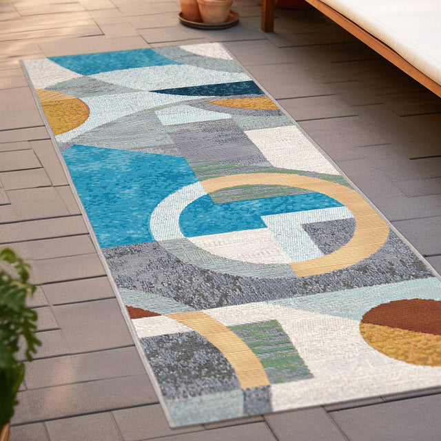 Multicolor 2' x 5' 1 Outdoor Modern Runner Area Rug Weather Resistant for Patio, Deck, Terrace, Balcony, Porch 100% Polypropylene Modern Outside Carpet for Sale at Rug Engine
