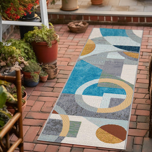Multicolor 2' x 5' 1 Outdoor Modern Runner Area Rug Weather Resistant for Patio, Deck, Terrace, Balcony, Porch 100% Polypropylene Modern Outside Carpet for Sale at Rug Engine
