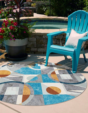 Multicolor 4' 1 x 4' 1 Outdoor Modern Round Area Rug Weather Resistant for Patio, Deck, Terrace, Balcony, Porch 100% Polypropylene Modern Outside Carpet for Sale at Rug Engine