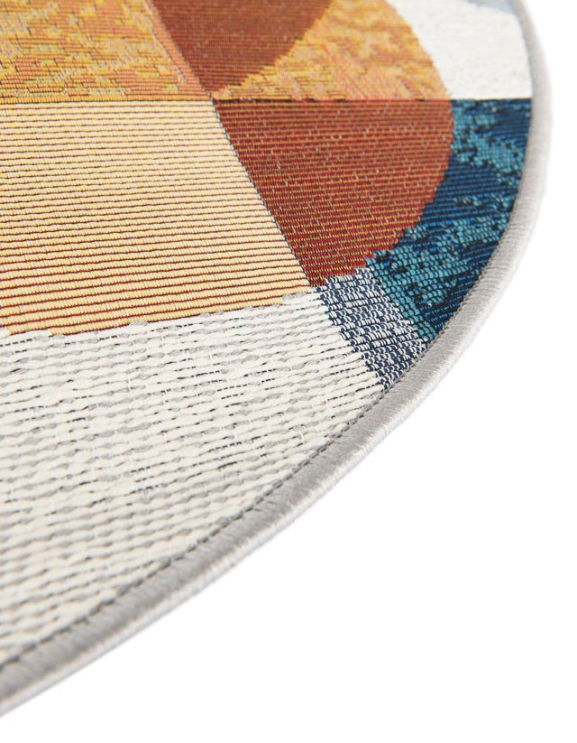 Multicolor 6' 1 x 6' 1 Outdoor Modern Round Area Rug Weather Resistant for Patio, Deck, Terrace, Balcony, Porch 100% Polypropylene Modern Outside Carpet for Sale at Rug Engine