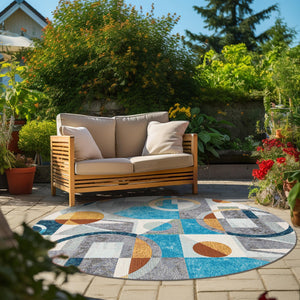 Multicolor 6' 1 x 6' 1 Outdoor Modern Round Area Rug Weather Resistant for Patio, Deck, Terrace, Balcony, Porch 100% Polypropylene Modern Outside Carpet for Sale at Rug Engine