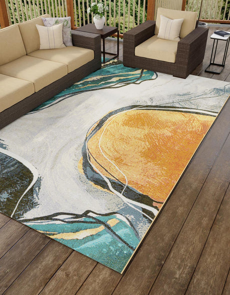 Multicolor 5' 3 x 8' Outdoor Modern Rectangle Area Rug Weather Resistant for Patio, Deck, Terrace, Balcony, Porch 100% Polypropylene Modern Outside Carpet for Sale at Rug Engine