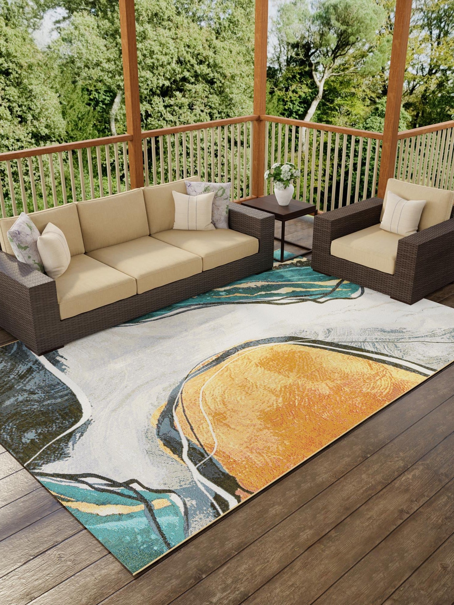 Multicolor 4' 1 x 6' 1 Outdoor Modern Rectangle Area Rug Weather Resistant for Patio, Deck, Terrace, Balcony, Porch 100% Polypropylene Modern Outside Carpet for Sale at Rug Engine