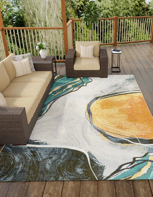Multicolor 5' 3 x 8' Outdoor Modern Rectangle Area Rug Weather Resistant for Patio, Deck, Terrace, Balcony, Porch 100% Polypropylene Modern Outside Carpet for Sale at Rug Engine