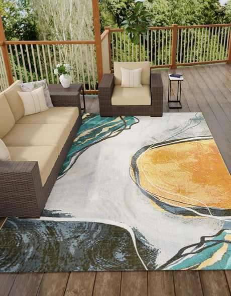 Multicolor 5' 3 x 8' Outdoor Modern Rectangle Area Rug Weather Resistant for Patio, Deck, Terrace, Balcony, Porch 100% Polypropylene Modern Outside Carpet for Sale at Rug Engine