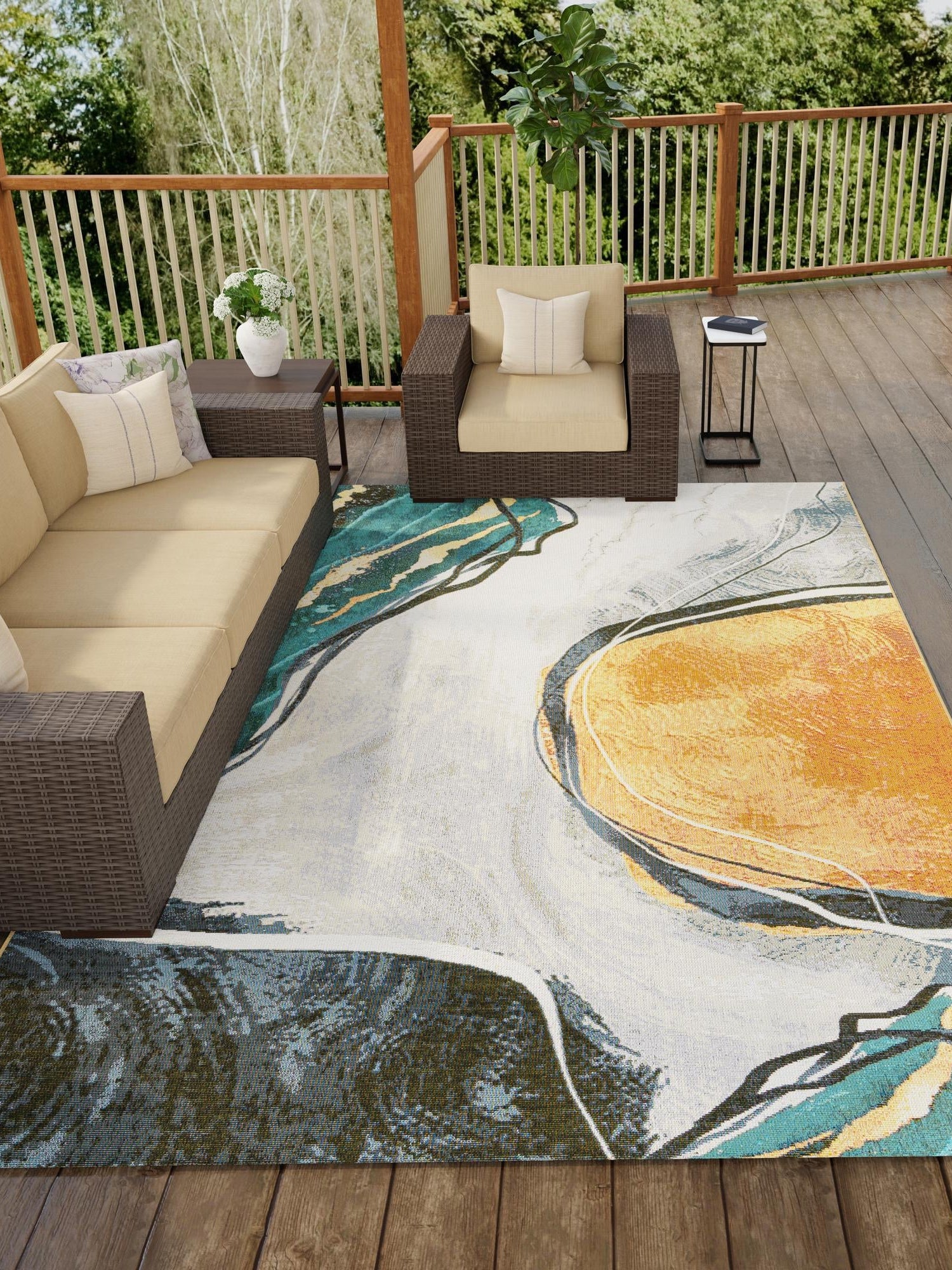 Multicolor 9' x 12' Outdoor Modern Rectangle Area Rug Weather Resistant for Patio, Deck, Terrace, Balcony, Porch 100% Polypropylene Modern Outside Carpet for Sale at Rug Engine