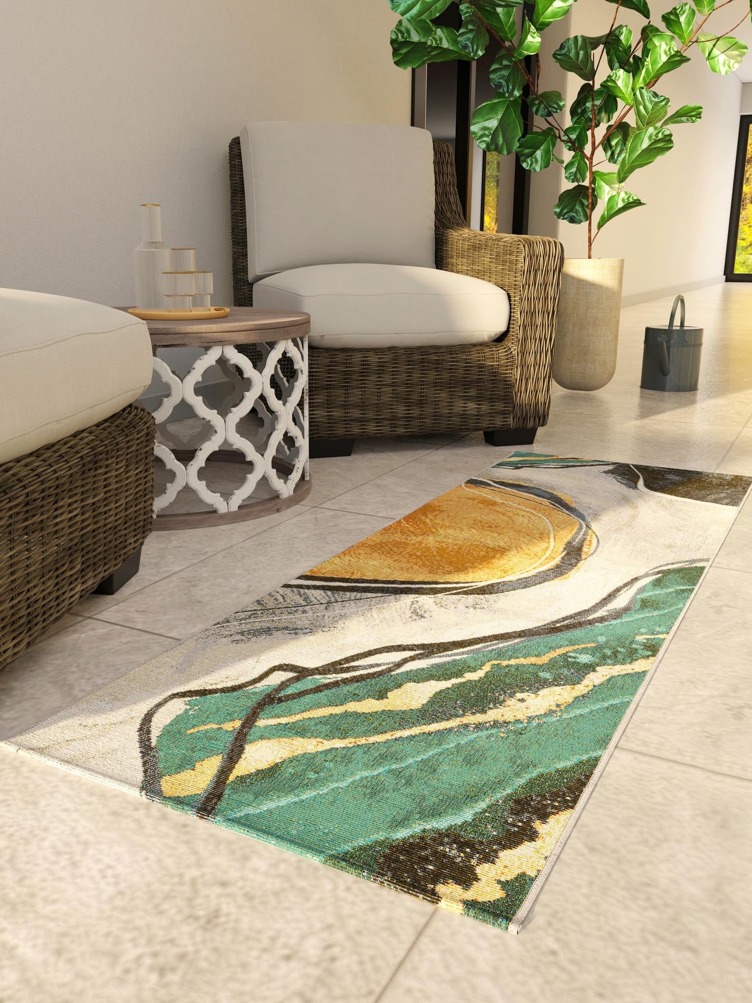 Multicolor 2' 7 x 10' Outdoor Modern Runner Area Rug Weather Resistant for Patio, Deck, Terrace, Balcony, Porch 100% Polypropylene Modern Outside Carpet for Sale at Rug Engine