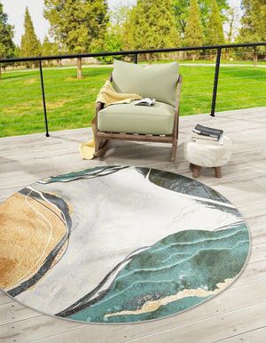 Multicolor 3' 3 x 3' 3 Outdoor Modern Round Area Rug Weather Resistant for Patio, Deck, Terrace, Balcony, Porch 100% Polypropylene Modern Outside Carpet for Sale at Rug Engine
