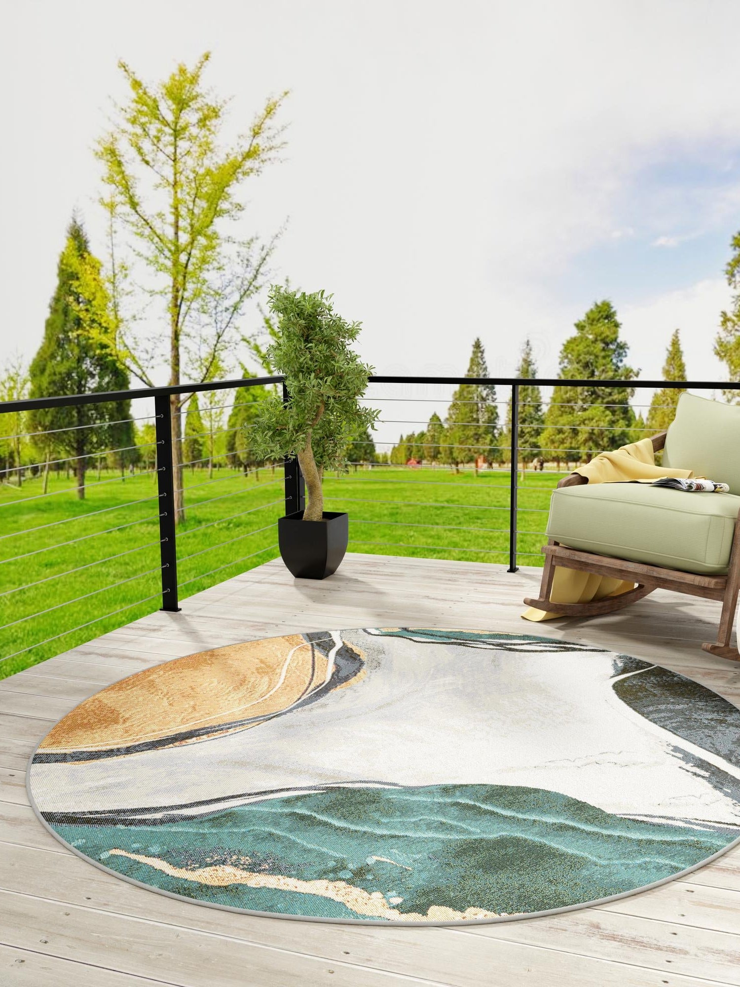 Multicolor 3' 3 x 3' 3 Outdoor Modern Round Area Rug Weather Resistant for Patio, Deck, Terrace, Balcony, Porch 100% Polypropylene Modern Outside Carpet for Sale at Rug Engine
