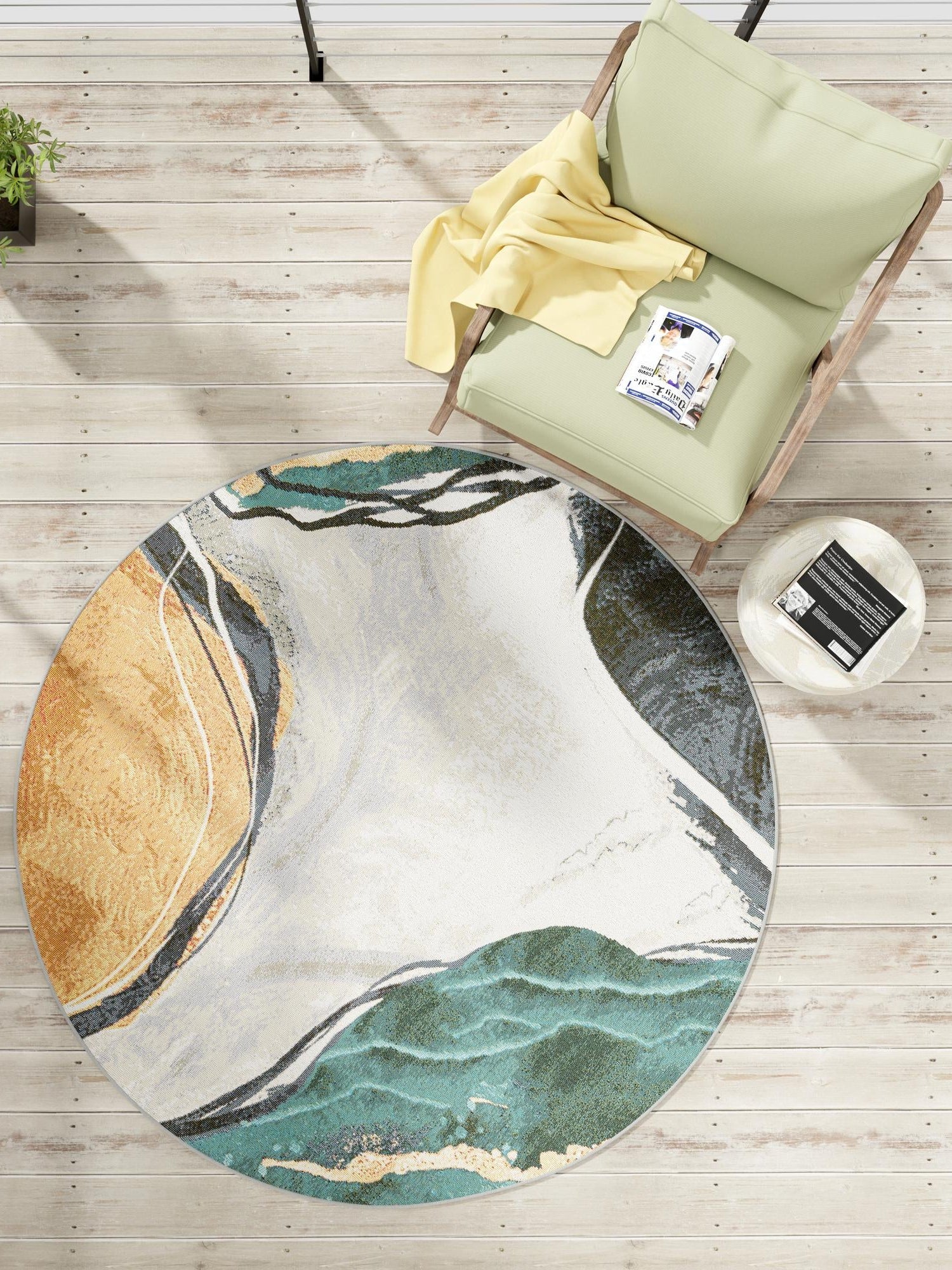 Multicolor 3' 3 x 3' 3 Outdoor Modern Round Area Rug Weather Resistant for Patio, Deck, Terrace, Balcony, Porch 100% Polypropylene Modern Outside Carpet for Sale at Rug Engine