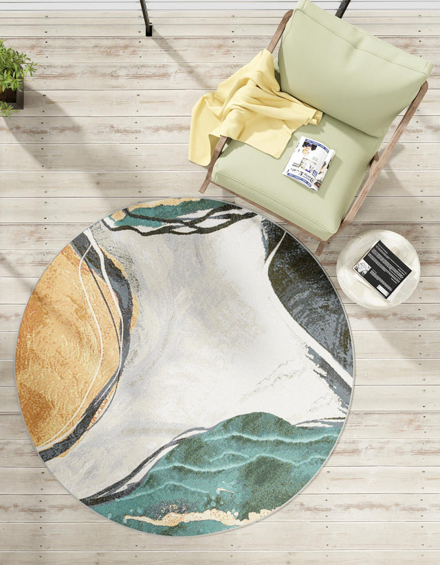 Multicolor 3' 3 x 3' 3 Outdoor Modern Round Area Rug Weather Resistant for Patio, Deck, Terrace, Balcony, Porch 100% Polypropylene Modern Outside Carpet for Sale at Rug Engine