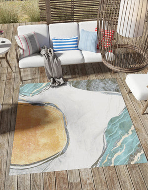 Multicolor 7' 10 x 7' 10 Outdoor Modern Square Area Rug Weather Resistant for Patio, Deck, Terrace, Balcony, Porch 100% Polypropylene Modern Outside Carpet for Sale at Rug Engine