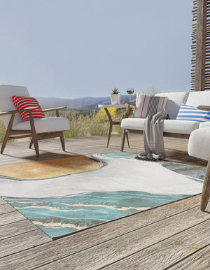 Multicolor 7' 10 x 7' 10 Outdoor Modern Square Area Rug Weather Resistant for Patio, Deck, Terrace, Balcony, Porch 100% Polypropylene Modern Outside Carpet for Sale at Rug Engine