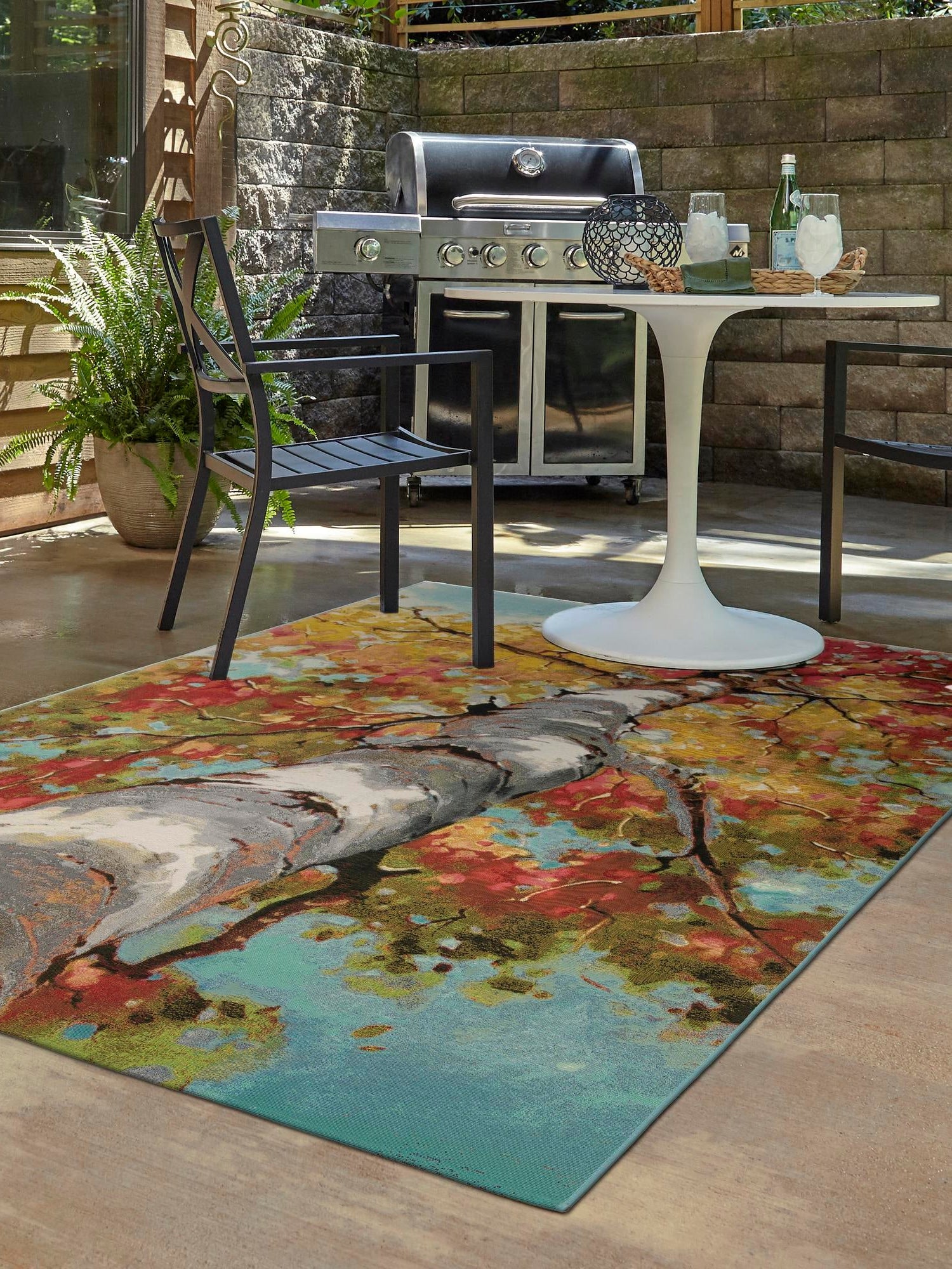 Multicolor 7' 10 x 10' Outdoor Botanical Rectangle Area Rug Weather Resistant for Patio, Deck, Terrace, Balcony, Porch Polypropylene Garden Floral Tropical Carpet for Sale at Rug Engine