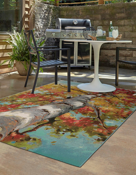 Multicolor 6' 1 x 9' Outdoor Botanical Rectangle Area Rug Weather Resistant for Patio, Deck, Terrace, Balcony, Porch Polypropylene Garden Floral Tropical Carpet for Sale at Rug Engine