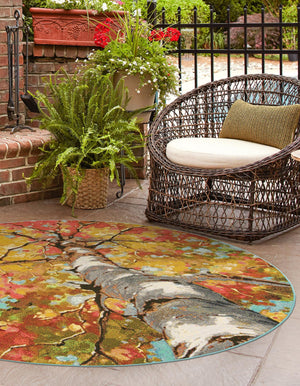 Multicolor 4' 1 x 4' 1 Outdoor Botanical Round Area Rug Weather Resistant for Patio, Deck, Terrace, Balcony, Porch Polypropylene Garden Floral Tropical Carpet for Sale at Rug Engine